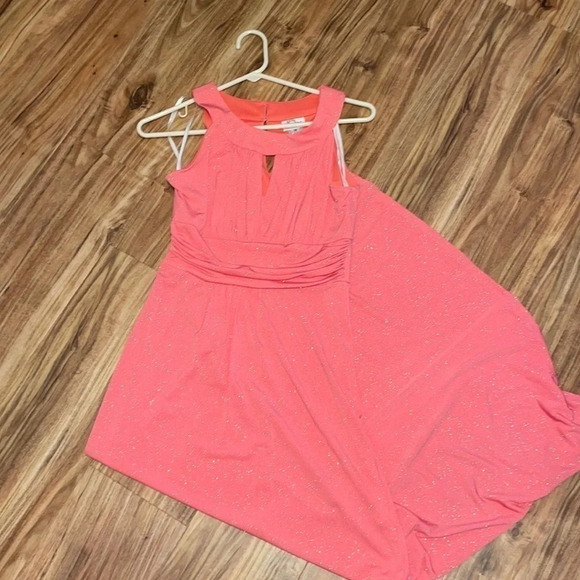 Sweet storm junior women’s Medium dress gown Coral formal sparkle maxi stretch - Picture 3 of 9